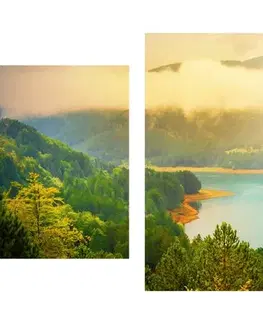Obrazy prírody a krajiny 5-dielny obraz rieka uprostred zeleného lesa