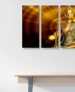 Obrazy Feng Shui 5-dielny obraz socha Budhu s abstraktným pozadím