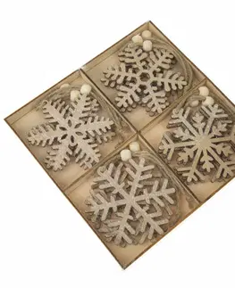 Vianočné dekorácie Súprava drevených závesných vločiek v krabičke 12 ks, hnedá