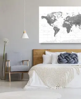 Obrazy na korku Obraz na korku nádherná mapa sveta v čiernobielom prevedení