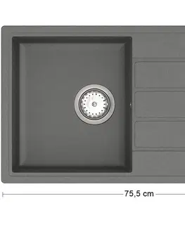 Kuchynské drezy NABBI Eden ENB 02-76 granitový kuchynský drez so sifónom 75,5x43,5 cm tmavosivá