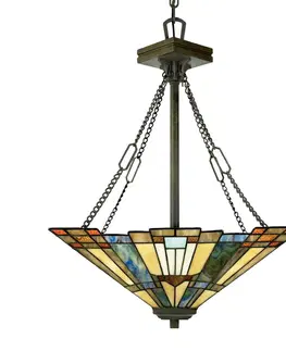 Závesné svietidlá QUOIZEL Závesná lampa Inglenook s farebným sklom, D 45 cm