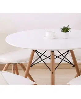 Jedálenské stoly Jedálenský stôl,  biela/buk, priemer 60 cm, GAMIN NEW 60