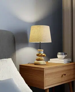 Lampy na nočný stolík ONLI Stolná lampa Vera, látkové tienidlo a kameň, 38 cm