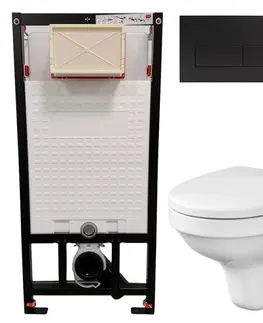 Záchody DEANTE Podstavný rám, pre závesné WC misy + SLIM tlačidlo černé + WC CERSANIT DELFI + SEDADLO CST_WC01 N51P DE1