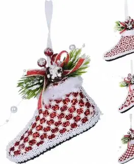 Vianočné dekorácie Kinekus Ozdoba závesná topánka 11,5x4,5x9 cm červeno/biela mix