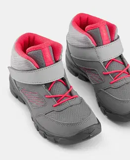 tenis Detská turistická obuv MH100 polovysoká so suchým zipsom veľ. 24-34 sivo-ružová