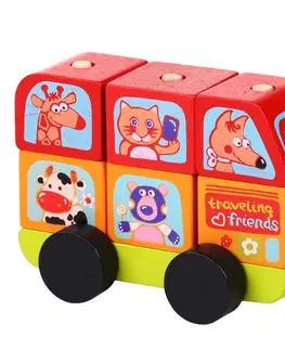 Hračky - dopravné stroje a traktory CUBIKA - 13197 Minibus šťastné zvieratká - drevená skladačka 7 dielov