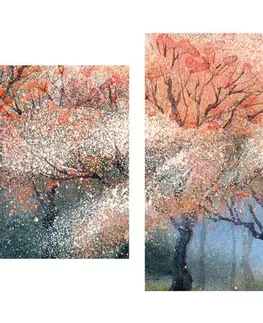 Obrazy prírody a krajiny 5-dielny obraz akvarelové kvitnúce stromy