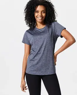 fitnes Dámske tričko 120 slim na fitness s krátkym rukávom sivé melírované