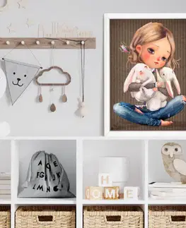 Obrazy do detskej izby Obraz do detskej izby - Dievčatko so zajačikmi