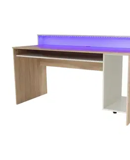 Herné stoly PC stôl/herný stôl, dub sonoma/biela, TEZRO NEW