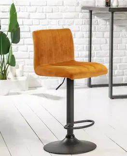 Barové stoličky LuxD Dizajnová barová stolička Walnut horčicový zamat