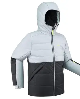 bundy a vesty Detská lyžiarska prešívaná bunda 180 Warm veľmi hrejivá a nepremokavá čierno-sivá