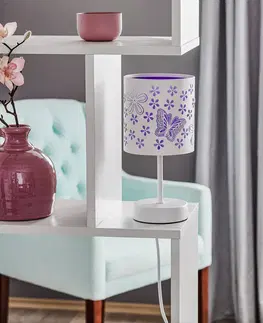 Lampy na nočný stolík ONLI Stolová lampa Titilla v bielej farbe, fialové tienidlo vo vnútri