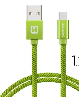 USB káble Dátový kábel Swissten textilný s USB-C konektorom a podporou rýchlonabíjania, zelený 71521207