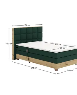 Postele Elektrická polohovacia posteľ, boxspring, zelená/dub artisan, 120x200, TIANA