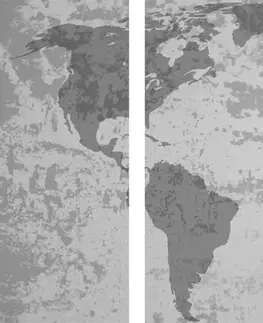 Obrazy mapy 5-dielny obraz stará mapa sveta s kompasom v čiernobielom prevedení