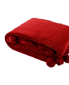 Deky TEMPO-KONDELA LUANG, plyšová deka s brmbolcami, bordová, 150x200 cm