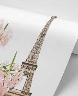 Samolepiace tapety Samolepiaca fototapeta Eiffelova veža a ružové kvety