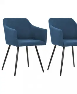 Jedálenské stoličky a kreslá Jedálenská stolička 2 ks látka / kov Dekorhome Modrá
