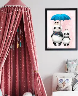 Obrazy do detskej izby Obrázok Pandy s modrým dáždnikom do detskej izby