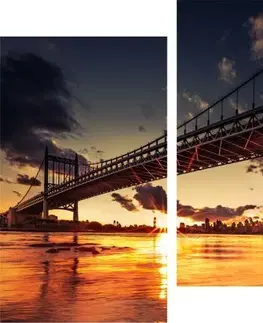 Hodiny 3-dielny obraz s hodinami, Irregular Bridge sunset, 90x60cm