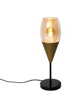 Stolove lampy Moderná stolná lampa zlatá s jantárovým sklom - Drop