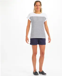 jachting Dámske jachtárske tričko s krátkym rukávom Sailing 100 bielo-modré