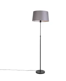 Stojace lampy Stojacia lampa čierna s tmavosivým ľanovým tienidlom 45 cm - Parte