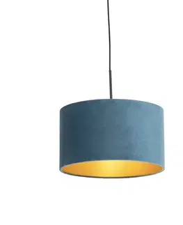 Zavesne lampy Závesná lampa s velúrovým odtieňom modrá so zlatou 35 cm - Combi
