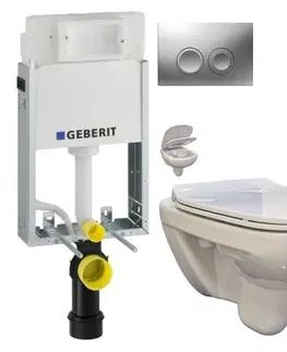 Záchody GEBERIT KOMBIFIXBasic vr. matného tlačidla DELTA 25 + WC bez oplachového kruhu Edge + SEDADLO 110.100.00.1 21MA EG1