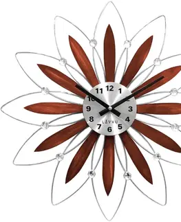 HODINY NA STENU CRYSTAL Drevené strieborné hodiny Lavvu Crystal Flower LCT1114, 50 cm