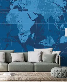 Tapety mapy Tapeta rustikálna mapa sveta v modrej farbe