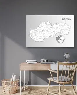 Obrazy na korku Obraz na korku čiernobiela mapa Slovenskej republiky