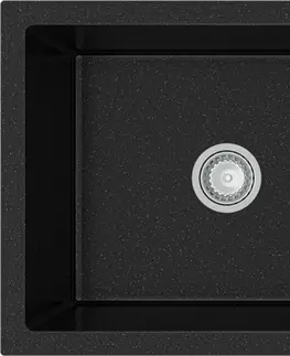 Kuchynské drezy MEXEN MEXEN - Leo granitový drez 1 s odkvapkávačom 900x500 mm, čierna / strieborná metalíza 6501901010-73