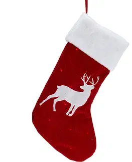 Vianočné dekorácie Vianočná LED ponožka so sobom červená, 41 cm