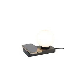 Stolove lampy Čierna stolná lampa s dotykovou a indukčnou nabíjačkou - Janneke