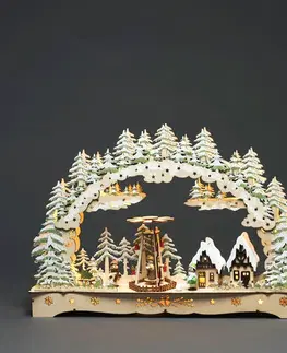 Vianočné dekorácie Adventný drevený LED svietnik Vianočný kolotoč 15 LED, teplá biela, 43 x 29,5 cm