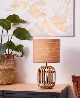 Stolové lampy Brilliant Stolová lampa Woodrow z bambusu, látkové tienidlo