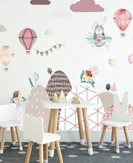 Nálepky na stenu Samolepky na stenu - Kopce a balóny v ružovom do detskej izby
