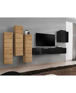 Podkrovný nábytok Obývacia stena Switch III Wotan/Čierna