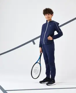 bedminton Detská tenisová hrejivá bunda s kapucňou modrá