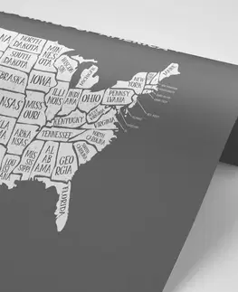 Samolepiace tapety Samolepiaca tapeta náučná mapa USA v čiernobielom