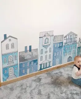 Nálepky na stenu Detská nálepka - Modré domčeky