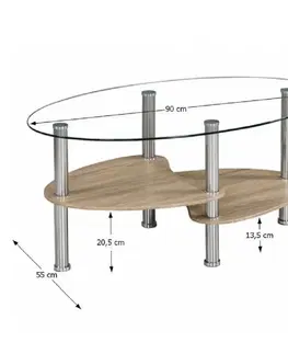 Konferenčné stolíky Konferenčný stolík, oceľ/číre sklo/dub sonoma, PANTY NEW