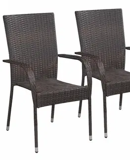 Záhradné kreslá a stoličky Záhradná stohovateľné stoličky 2 ks polyratan Hnedá