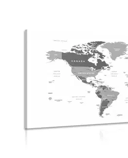 Obrazy mapy Obraz mapa sveta s čiernobielym nádychom