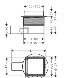 Sprchovacie kúty HANSGROHE - RainDrain Point Podlahová vpusť, 10 x 10 cm, kefovaná nerezová oceľ 56247800