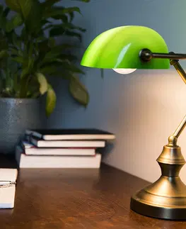 Stolove lampy Klasická stolná lampa/notárska bronzová so zeleným sklom - Banker